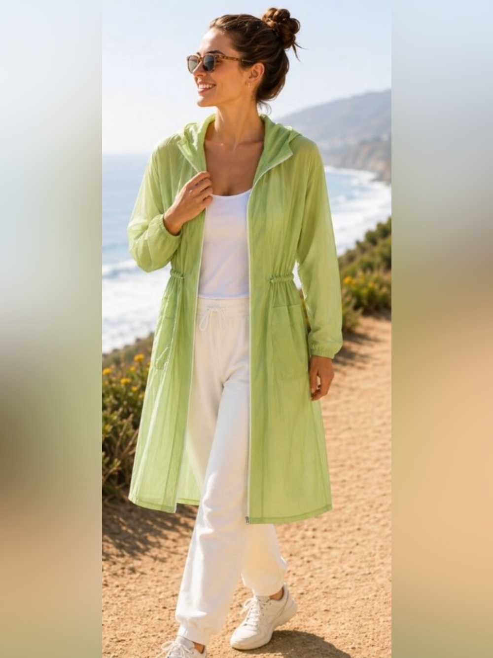 New with tag - Athleta skyline anorak sheer Green Windbreaker coat.